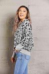 Double Take Leopard V-Neck Dropped Shoulder Top Blouses - Tophatter Daily Deals