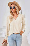 V-Neck Long Sleeve Blouse Cream Blouses - Tophatter Daily Deals