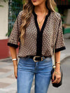 Geometric Print Notched Blouse Blouses - Tophatter Daily Deals