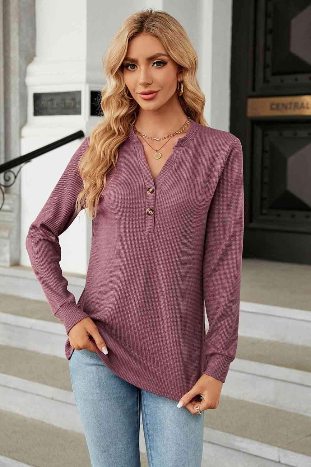 V-Neck Long Sleeve Blouse Blouses - Tophatter Daily Deals