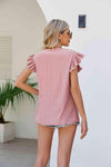 Smocked Round Neck Flutter Sleeve Top Blouses - Tophatter Daily Deals