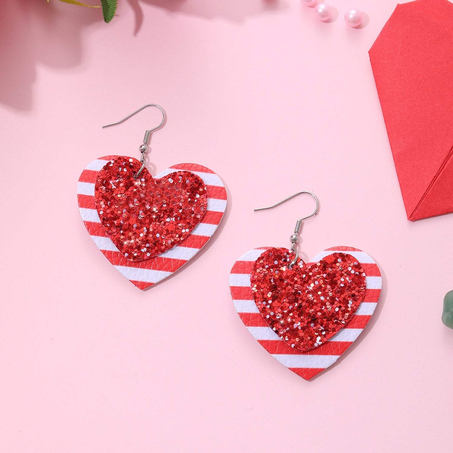 PU Leather Iron Hook Sequin Heart Earrings Earrings - Tophatter Daily Deals