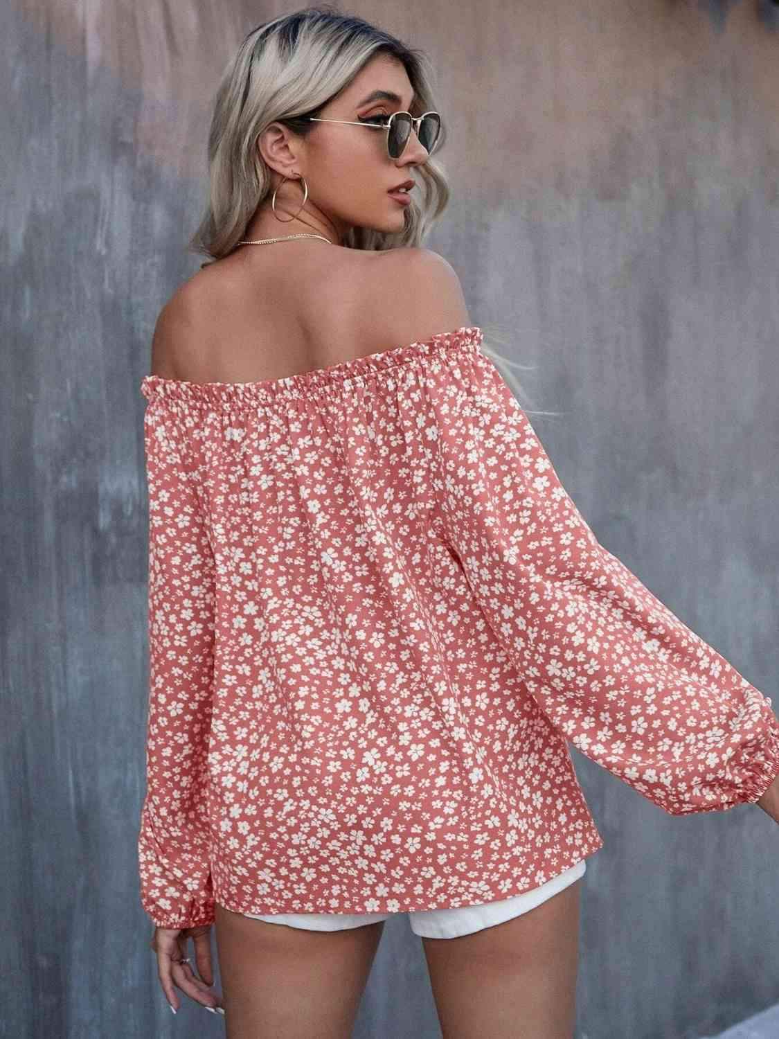 Off-Shoulder Long Sleeve Blouse Blouses - Tophatter Daily Deals