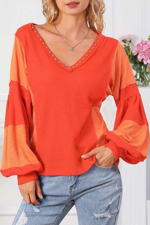 Color Block V-Neck Top - Tophatter Deals