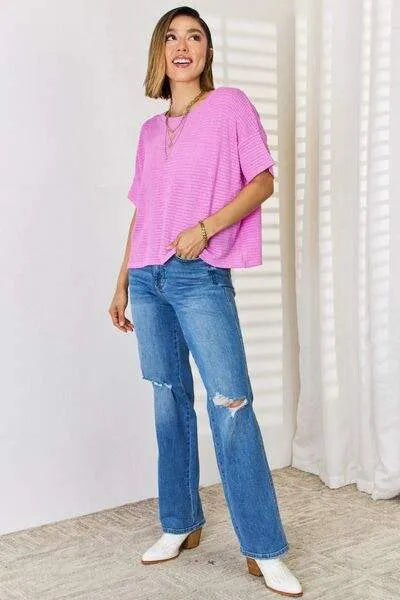Zenana Full Size Round Neck Short Sleeve T-Shirt Blouses - Tophatter Daily Deals