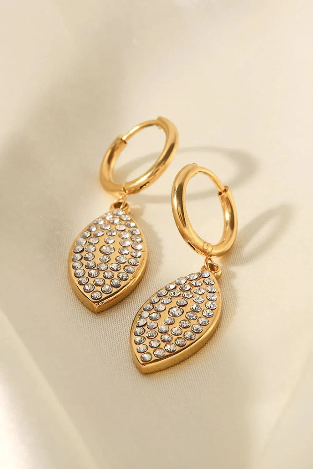 Inlaid Rhinestone Leaf Drop Earrings Earrings - Tophatter Daily Deals