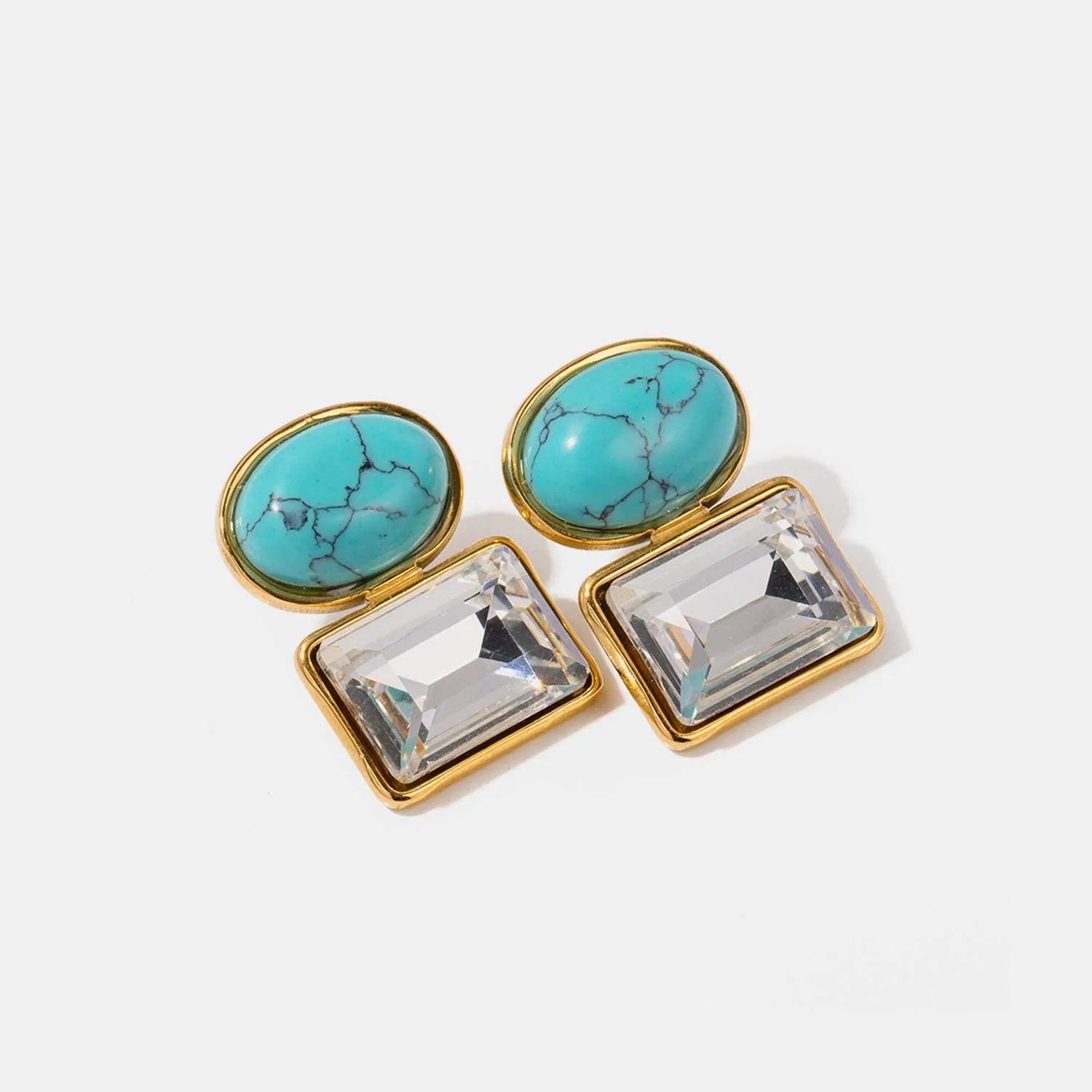 Geometric Stainless Steel Earrings Turquoise One Size Earrings - Tophatter Daily Deals