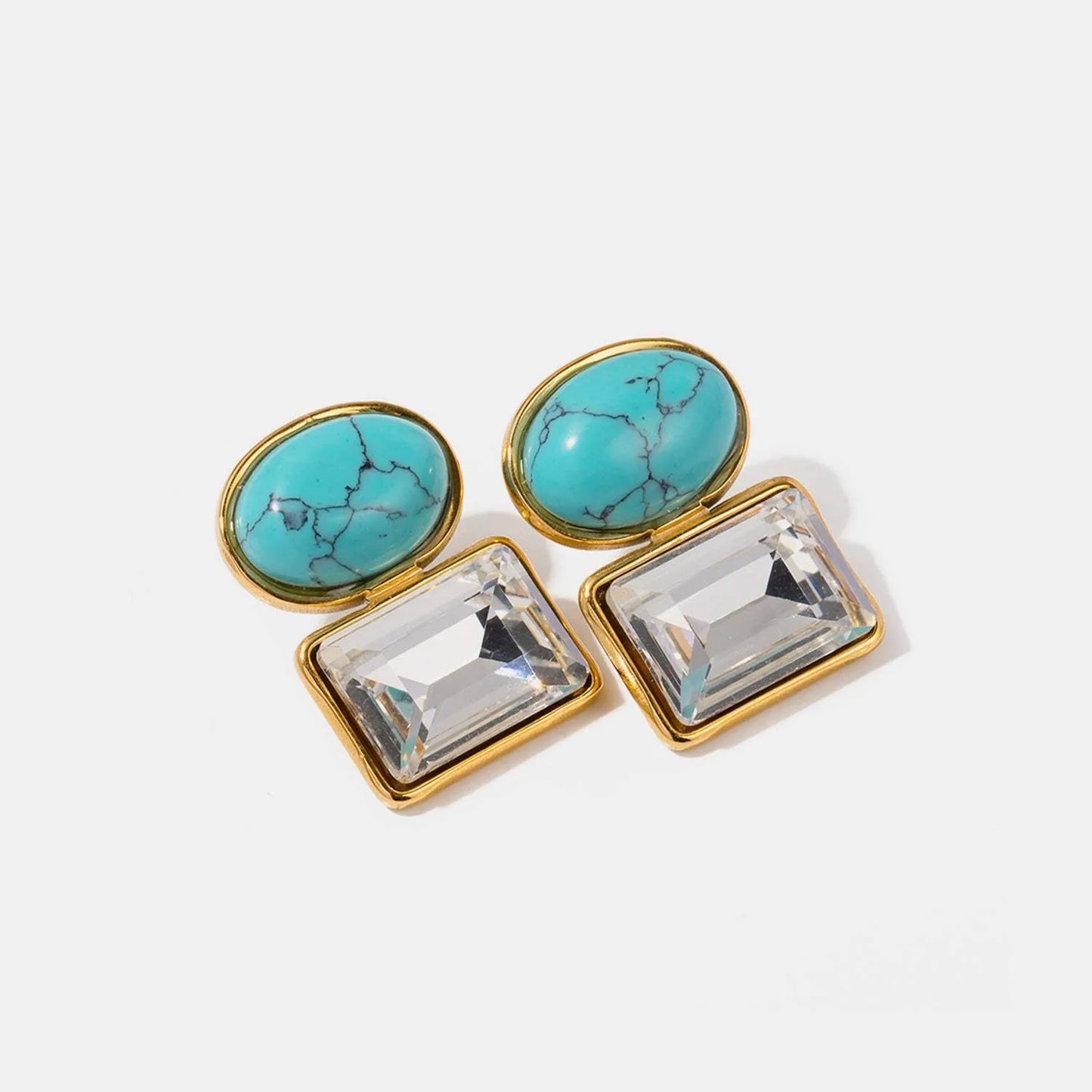 Geometric Stainless Steel Earrings Turquoise One Size Earrings - Tophatter Daily Deals