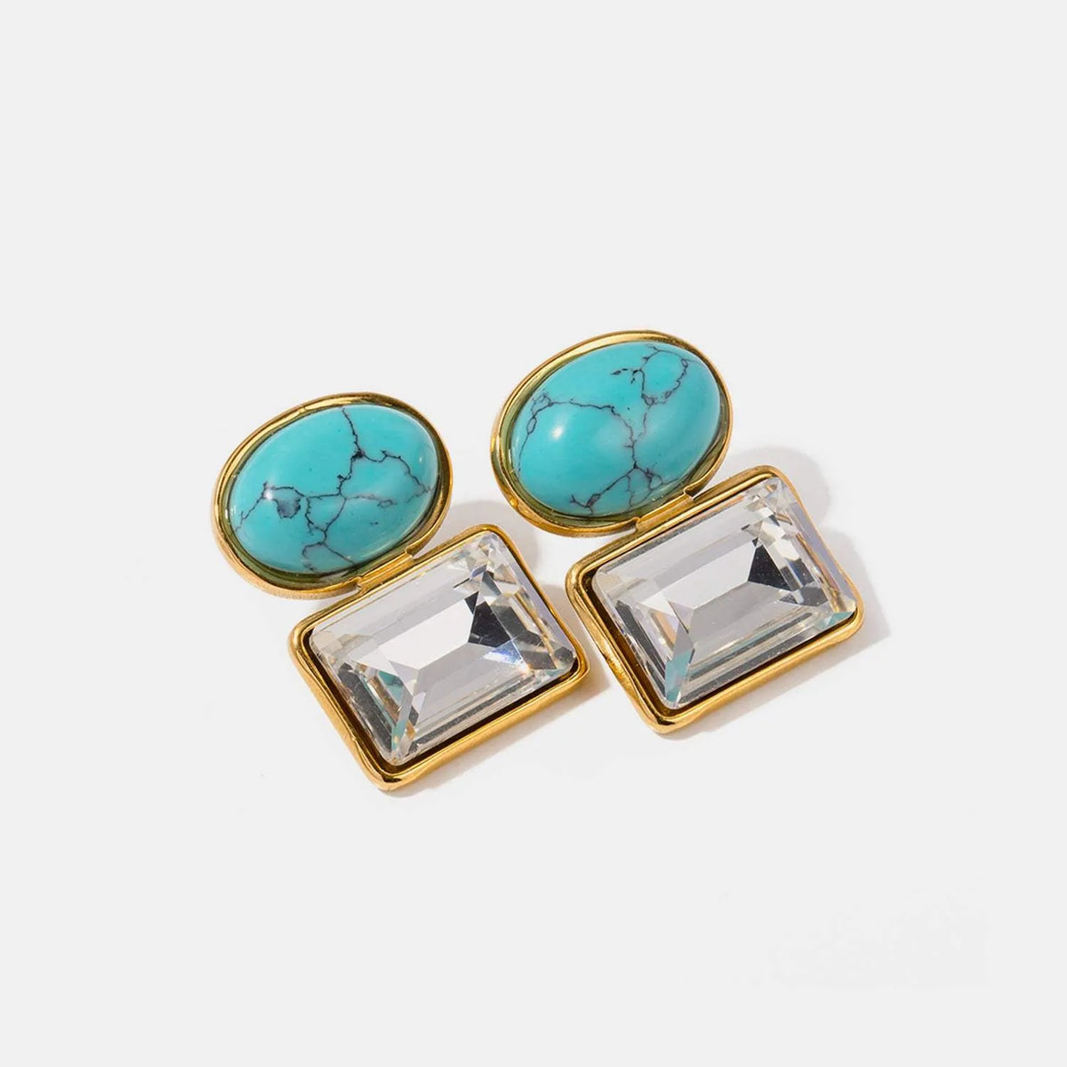 Geometric Stainless Steel Earrings Turquoise One Size Earrings - Tophatter Daily Deals