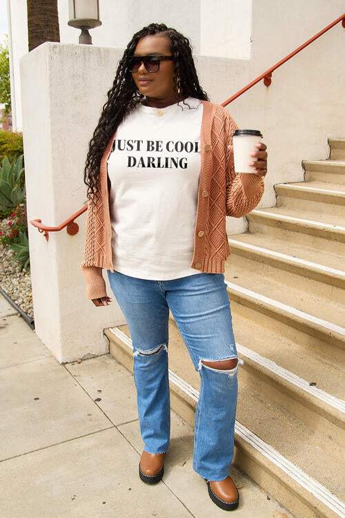 Simply Love Full Size JUST BE COOL DARLING Short Sleeve T-Shirt Women's T-Shirts - Tophatter Daily Deals