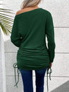 Ruched Single Shoulder Long Sleeve T-Shirt Women's T-Shirts - Tophatter Daily Deals