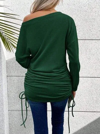 Ruched Single Shoulder Long Sleeve T-Shirt Women's T-Shirts - Tophatter Daily Deals