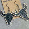 Rhinestone Trim Alloy Bull Earrings Black One Size Earrings - Tophatter Daily Deals