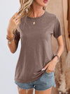 Round Neck Short Sleeve T-Shirt Taupe Women's T-Shirts - Tophatter Daily Deals