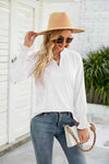 Heathered Flounce Sleeve Curved Hem Top Blouses - Tophatter Daily Deals
