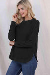 Waffle-Knit Crewneck Drop Shoulder Top Women's T-Shirts - Tophatter Daily Deals