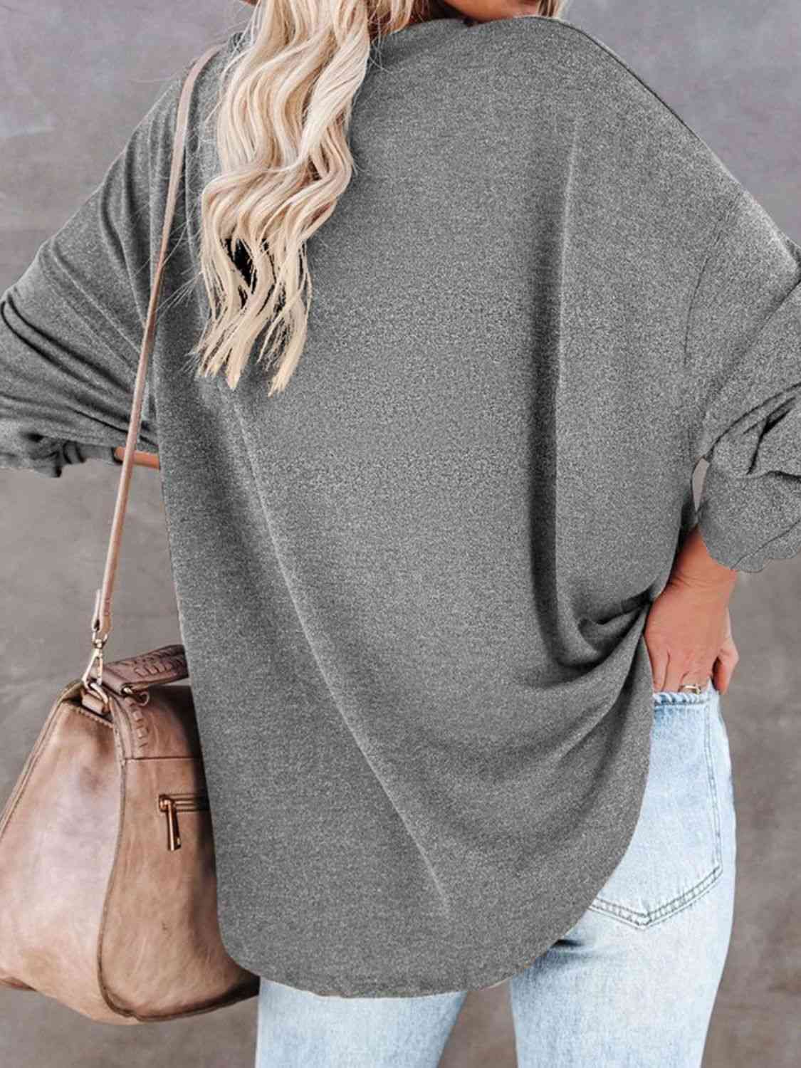 Buttoned Drop Shoulder Top Women's T-Shirts - Tophatter Daily Deals