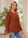 Ruched Round Neck Long Sleeve Blouse Blouses - Tophatter Daily Deals