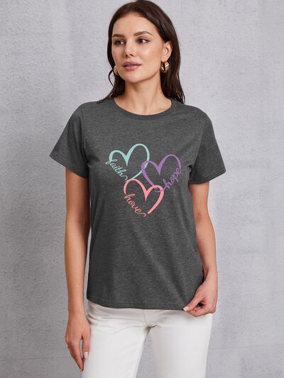 Heart Round Neck Short Sleeve T-Shirt Charcoal Women's T-Shirts - Tophatter Daily Deals