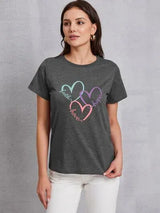 Heart Round Neck Short Sleeve T-Shirt Charcoal Women's T-Shirts - Tophatter Daily Deals