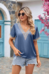 Contrast Trim Short Sleeve Plunge Blouse Blouses - Tophatter Daily Deals