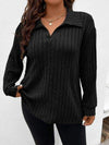 Plus Size Ribbed Johnny Collar Long Sleeve T-Shirt Women's T-Shirts - Tophatter Daily Deals