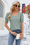 Eyelet Square Neck Short Sleeve T-Shirt Women's T-Shirts - Tophatter Daily Deals