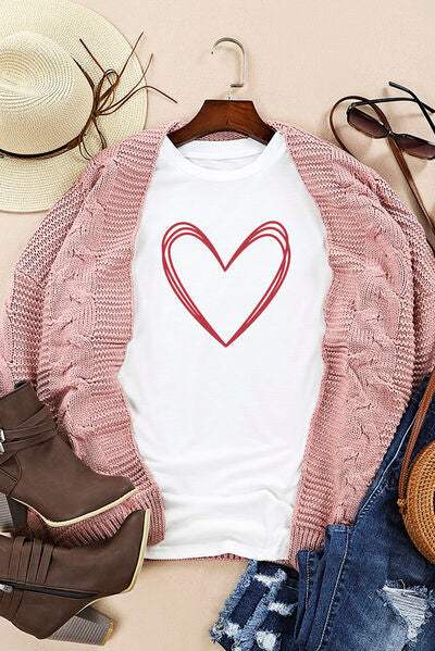 Heart Round Neck Short Sleeve T-Shirt Women's T-Shirts - Tophatter Daily Deals