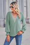 Contrast V-Neck Flounce Sleeve Top Blouses - Tophatter Daily Deals