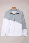 Contrast Zip-Up Collared Neck Dropped Shoulder Blouse Blouses - Tophatter Daily Deals