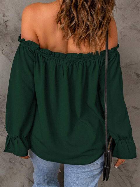 Off-Shoulder Flounce Sleeve Blouse Blouses - Tophatter Daily Deals