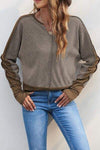 Contrast Notched Exposed Seam Top Blouses - Tophatter Daily Deals