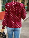 Printed Mock Neck Lantern Sleeve Blouse Blouses - Tophatter Daily Deals