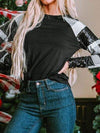 Plaid Sequin Long Sleeve Round Neck T-Shirt Women's T-Shirts - Tophatter Daily Deals