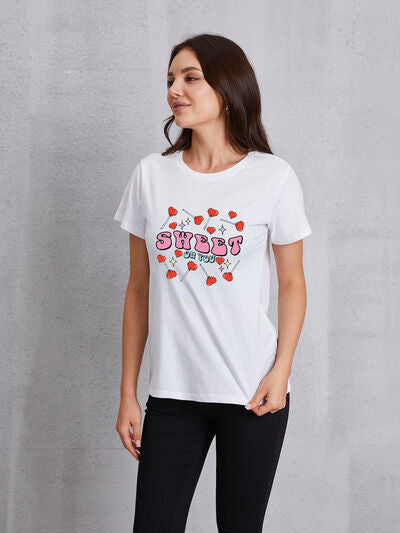 SWEET ON YOU Round Neck Short Sleeve T-Shirt White Women's T-Shirts - Tophatter Daily Deals