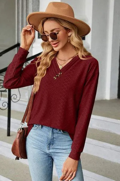V-Neck Long Sleeve T-Shirt Women's T-Shirts - Tophatter Daily Deals