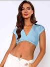 Johnny Collar Cropped Top Pastel Blue Blouses - Tophatter Daily Deals