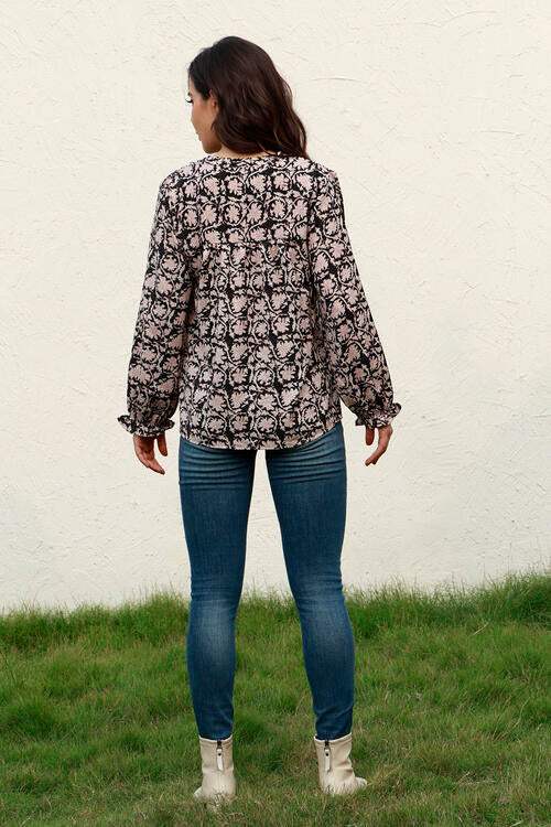 Floral Flounce Sleeve Round Neck Blouse Blouses - Tophatter Daily Deals