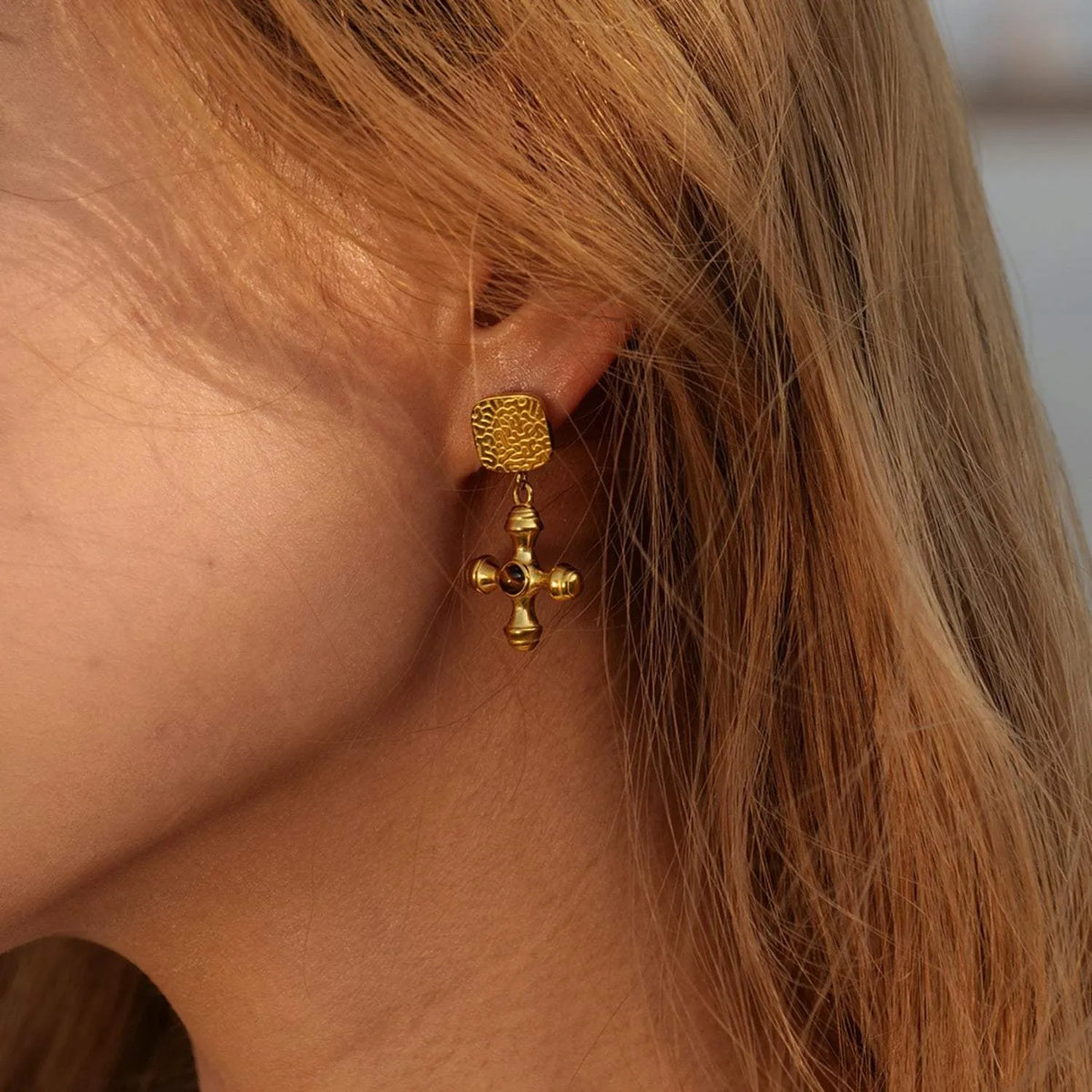 Gold-Plated Stainless Steel Cross Shape Earrings Style A One Size Earrings - Tophatter Daily Deals