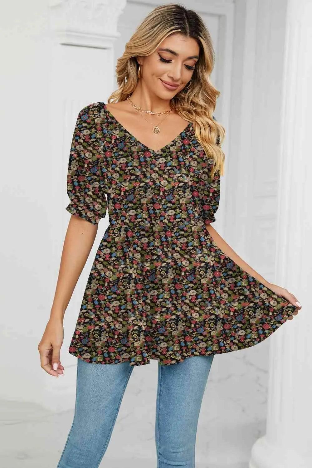 V-Neck Babydoll Blouse Blouses - Tophatter Daily Deals