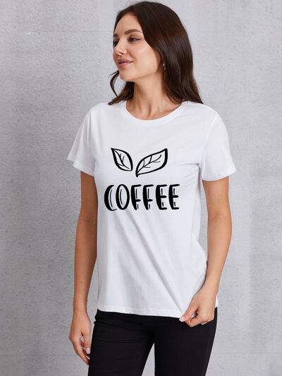 COFFEE Round Neck Short Sleeve T-Shirt White Women's T-Shirts - Tophatter Daily Deals