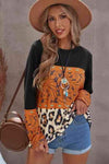 Mixed Print Color Block Long Sleeve Top Orange Women's T-Shirts - Tophatter Daily Deals