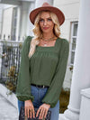 Square Neck Puff Sleeve Top Green Blouses - Tophatter Daily Deals