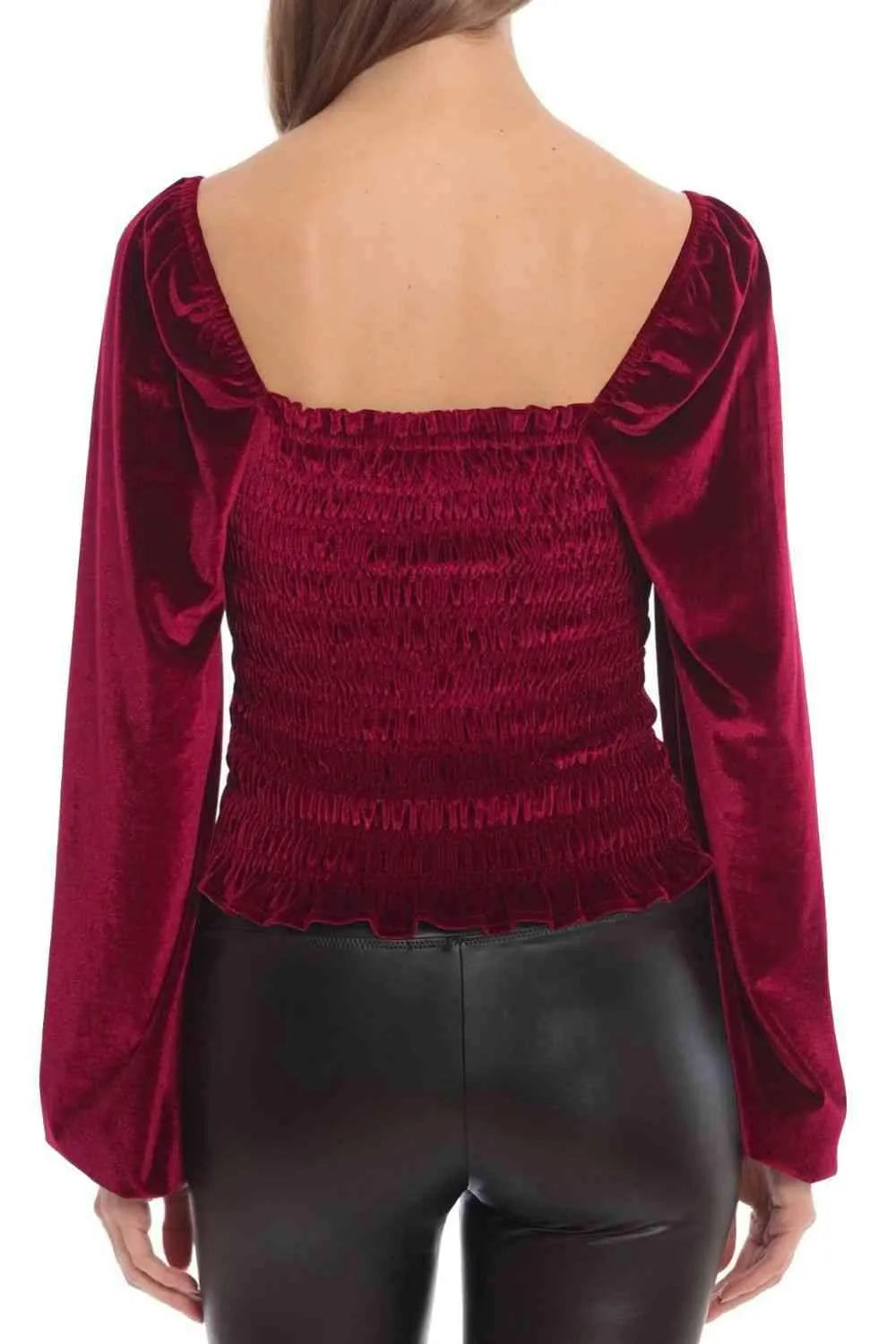 Double Take Smocked Square Neck Long Sleeve Blouse Blouses - Tophatter Daily Deals