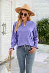 Heathered Flounce Sleeve Curved Hem Top Blouses - Tophatter Daily Deals