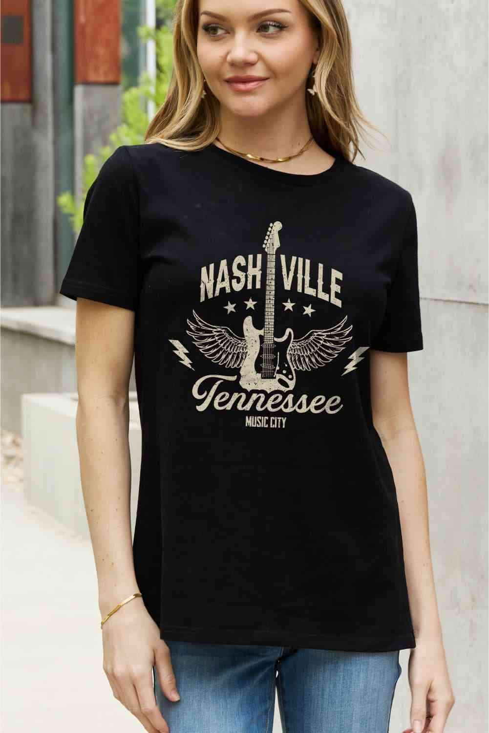 Simply Love Simply Love Full Size NASHVILLE TENNESSEE MUSIC CITY Graphic Cotton Tee Women's T-Shirts - Tophatter Daily Deals