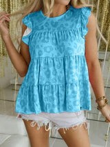 Ruffled Leopard Round Neck Tiered T-Shirt Women's T-Shirts - Tophatter Daily Deals