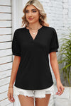 Notched Ruched Short Sleeve T-Shirt Black Women's T-Shirts - Tophatter Daily Deals