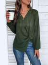 Twisted V-Neck Buttoned Long Sleeve T-Shirt Women's T-Shirts - Tophatter Daily Deals