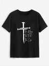 Cross Graphic Round Neck T-Shirt Black Women's T-Shirts - Tophatter Daily Deals